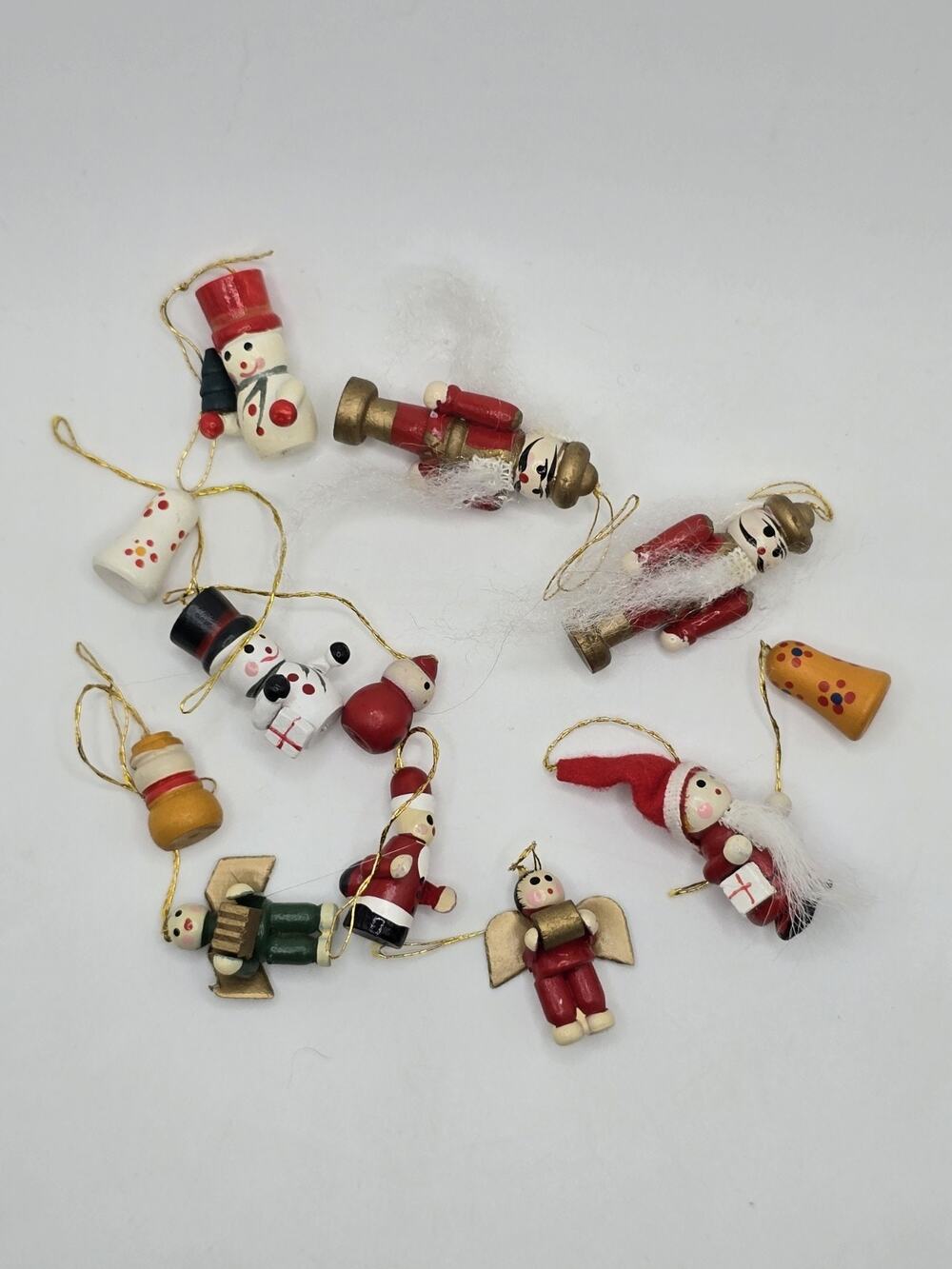 Vintage Miniature Wooden Christmas Ornaments Lot 12 Pc Taiwan Hand Painted